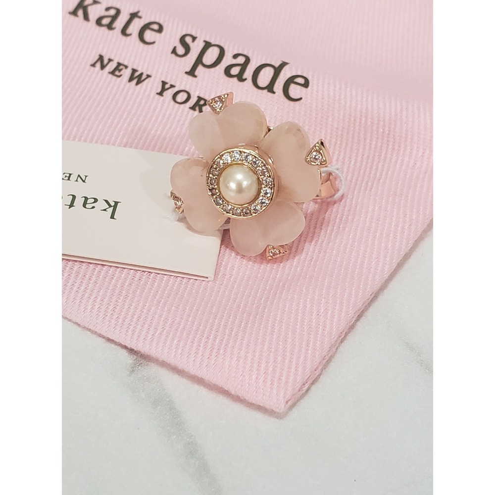 NEW 6 KATE SPADE FLOWER PINK BLUSH FAUX PEARL STATEMENT COCKTAIL RING COQUETTE